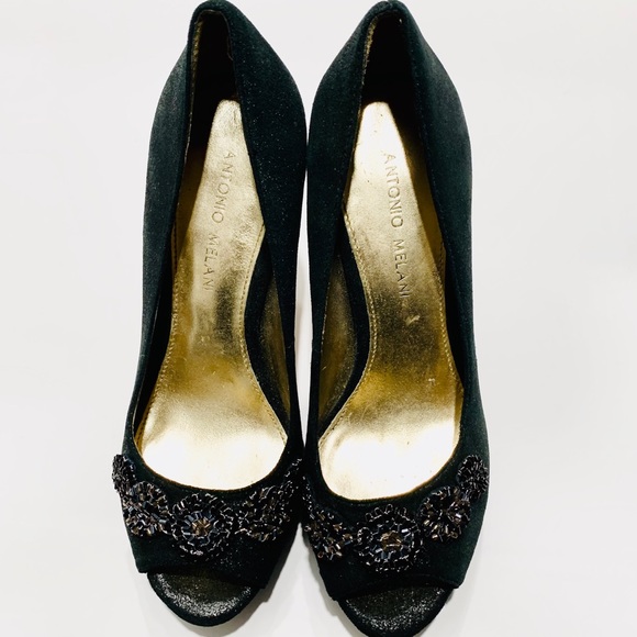 ANTONIO MELANI BLACK METALLIC PEEP TOE PUMPS - Picture 5 of 16